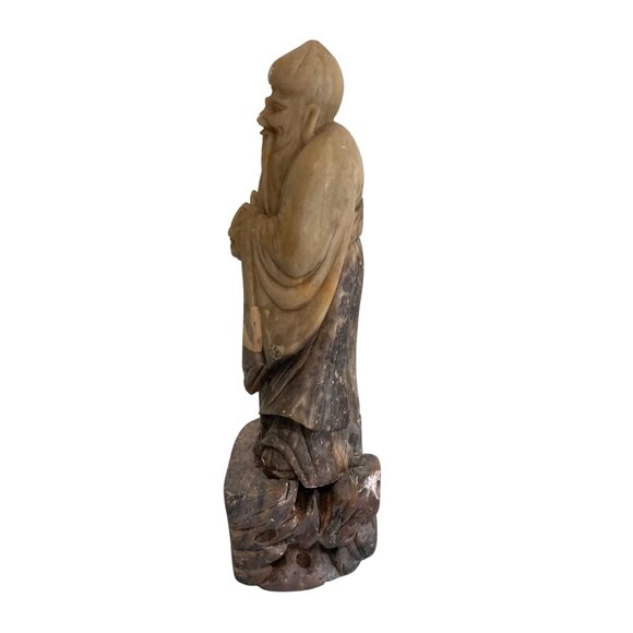 Carved Soapstone Chinese Wise Man Figurine Asian Shou Lao God Of Longevity - Picture 4 of 7